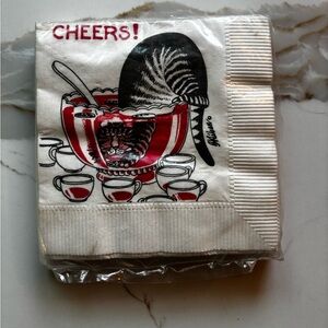 Kliban Cat in Punch Bowl Cocktail Paper Napkins vintage 80s
